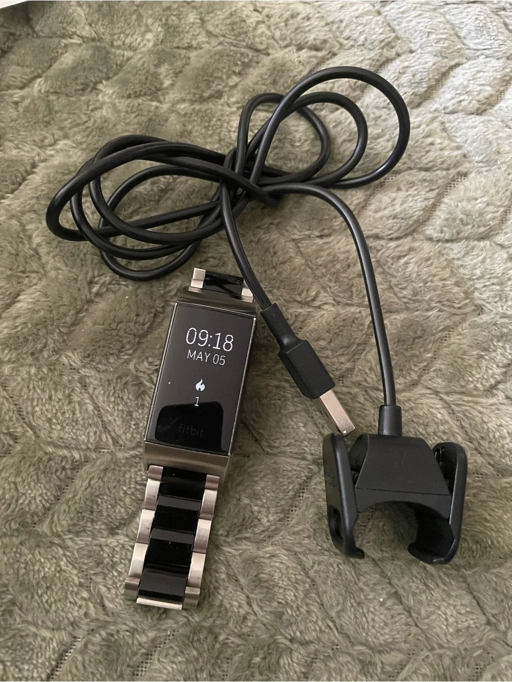 fitbit Charge 3 with Silver/Black Band and Charger
